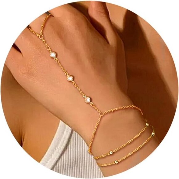 Gold Hand Chain Bracelets for Women 14k Gold Plated Adjustable 2 Pcs - Picture 9 of 9